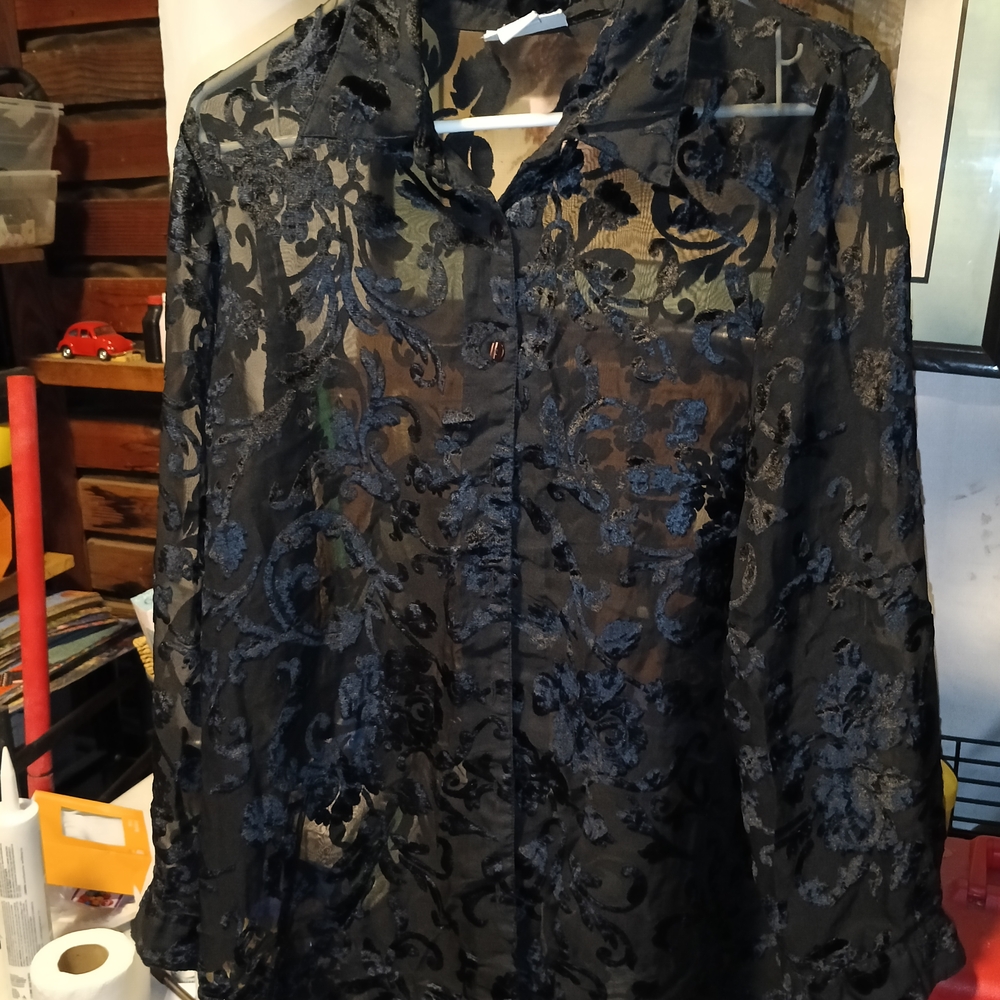 Avenue Black and Blue Sheer Blouse